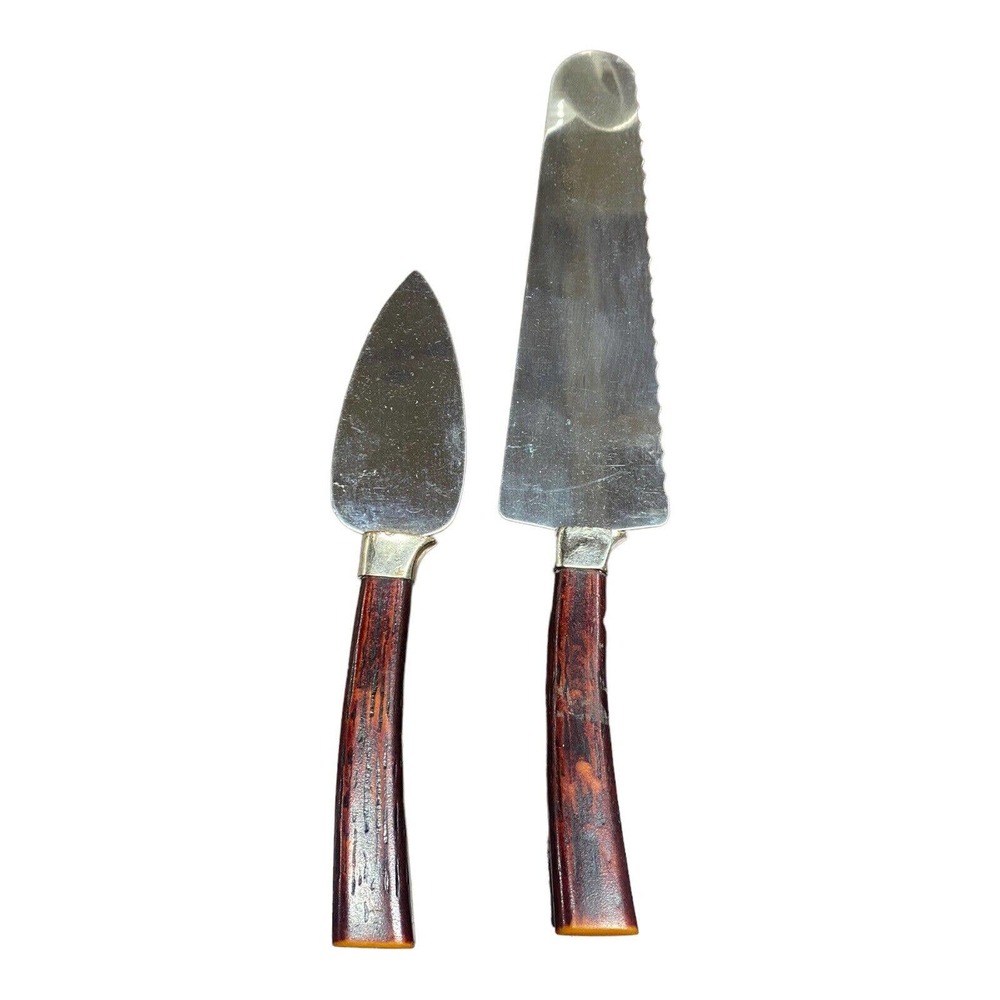 Vintage Amway Lot Of 2 Cheese Spreader And Knife Faux Wood Bakelite Handle